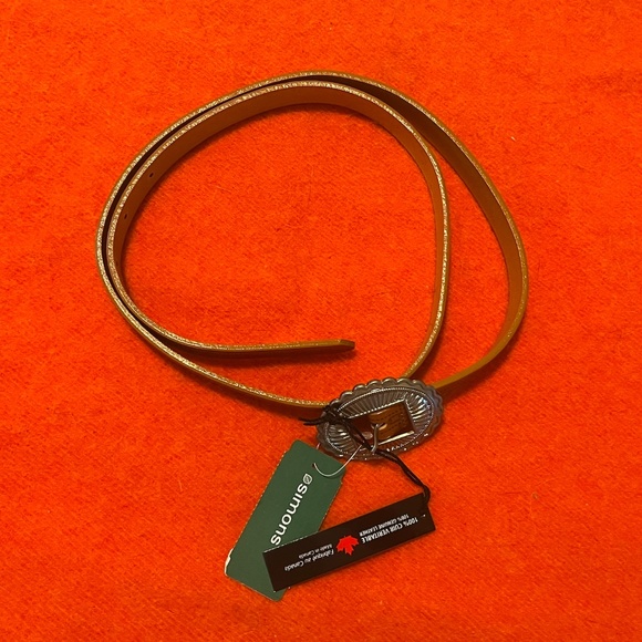 Brown Italian leather thin embossed belt made in Canada NWT - Picture 2 of 7